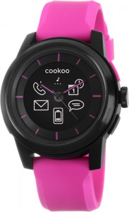 Ilustracja Cookoo watch - analogowy zegarek dla urządzeń z systemem iOS 5 i iOS 6. Kolor różowy