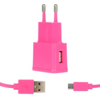 Ilustracja WG Ładowarka sieciowa colour USB (2,1A) + kabel iPhone 5/6 różowa