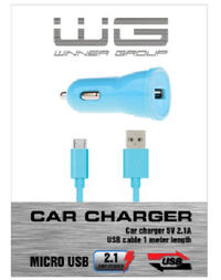 Ilustracja produktu WG Ładowarka samochodowa colour USB (2,1A) + kabel iPhone 5/6 niebieska