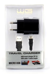 Ilustracja produktu WG Ładowarka sieciowa USB (1A) + kabel  micro USB black