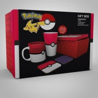 1. Zestaw Prezentowy Pokemon - Pokeball: Kubek + Szklanka + 2 x Podkładka - ABS