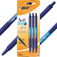 1. Bic Długopis Automatyczny Soft Feel Fine 3 Sztuki Niebieski 256460