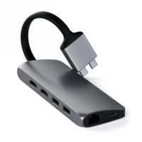 Ilustracja produktu Satechi Type-C Dual Multimedia Adapter - Aluminiowy Adapter do MacBook z podwójnym USB-C Space Gray