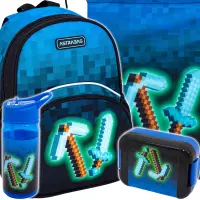 Ilustracja produktu AstraBag Zestaw Szkolny Blue Pixel 4el. Plecak Wycieczkowy 502024094 + Worek 507024048 + Zestaw Śniadaniowy