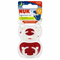 Ilustracja produktu Nuk Smoczek Uspokajający Silikonowy 0-6m Signature Night Czerwony 2szt. 544346
