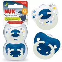 Ilustracja produktu Nuk Smoczek Uspokajający Signature Night Silikonowy 0-6m Niebieski 2szt. 544345