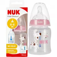 Ilustracja produktu Nuk Butelka 150ml 0-6m First Choice+ Smoczek Silikonowy M Różowa 527894