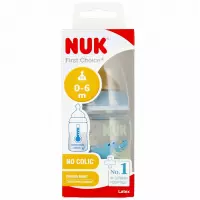 Ilustracja produktu Nuk Butelka 150ml 0-6m First Choice+ Smoczek Lateksowy M Niebieska 527886