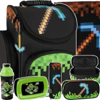 Ilustracja Starpak Zestaw Szkolny Pixel Game Kilof 6el. Tornister 506708 + Piórnik 506942 + Worek 485859 