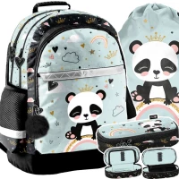 Ilustracja produktu  Paso Zestaw Szkolny 3el. Panda Plecak PP24PN-116 + Piórnik PP24PN-013 + Worek PP24PN-712