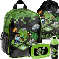 Ilustracja Paso Zestaw Pixel Game 4el. Plecak PP24XL-303 + Worek PP24XL-712 + Bidon PP24XL-3021 + Śniadaniówka PP24XL-3022