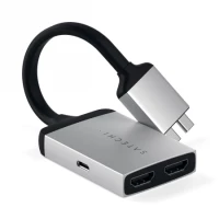 Ilustracja produktu Satechi Dual Aluminium Adapter - aluminiowy adapter do MacBook z podwójnym USB-C oraz podwójnym 4K HDMI (Pro&Air&Max) (silver)