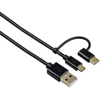 Ilustracja produktu Hama Kabel Mikro USB 2w1 Z Adapterem Złącza USB-C Pozłacany 1m