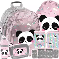 Ilustracja produktu Paso Zestaw Szkolny 5el. Panda Różowy Plecak PP25PB-090 + Piórnik PP25PB-001BW + Worek PP25PB-712