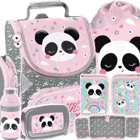 Ilustracja produktu Paso Zestaw Szkolny 5el. Panda Różowy Tornister PP25PB-525 + Piórnik PP25PB-001BW + Worek PP25PB-712