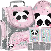 Ilustracja produktu Paso Zestaw Szkolny 3el. Panda Różowy Tornister PP25PB-525 + Piórnik PP25PB-001BW + Worek PP25PB-712