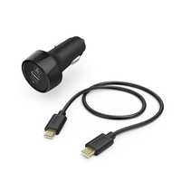 Ilustracja produktu Hama Ładowarka Samochodowa, USB TYPE-C Gniazdo (Pd) 3A 18W Czarna + Kabel Typ