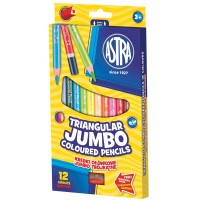 Ilustracja produktu Astra Kredki Ołówkowe Trójkątne Jumbo 12 Kolorów + Temperówka 312110007