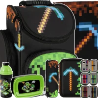 Ilustracja Starpak Zestaw Szkolny Pixel Game Kilof 6el. Tornister 506708 + Piórnik 506709 + Worek 485859 