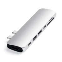 Ilustracja produktu Satechi Pro Hub Adapter - Aluminiowy Hub z Podwójnym USB-C do MacBook Silver