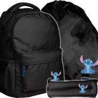 Ilustracja produktu BeUniq Zestaw Szkolny 3el. Stitch Czarny Plecak DS25HH-2705 + Worek DS25HH-714 + Piórnik DS25HH-003