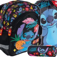 Ilustracja produktu St.Majewski Zestaw Szkolny 3el. Stitch Black Aloha Plecak Przedszkolny 679858 + Worek 679872 + Piórnik 686290
