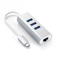 Ilustracja Satechi Aluminium Hub 2in1 - Aluminiowy Hub do Laptopów i Komputerów USB-C (3x USB-A, Ethernet) Silver