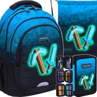 Ilustracja produktu Astrabag Zestaw Szkolny Pixel Blue 3el. Plecak 502024093 + Worek 507024048 + Piórnik 503024055