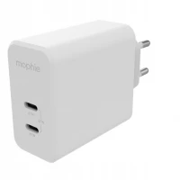 Ilustracja produktu Mophie Gan Charger Dual - ładowarka sieciowa z podwójnym wejściem USB-C 67W (biała)