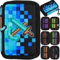 Ilustracja produktu Starpak Piórnik Trzykomorowy z Wyposażeniem Pixel Blue 552628
