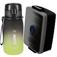 Ilustracja produktu Zestaw Starpak Bidon Ombre 400 ml Zielono-Czarny 536877 + CoolPack Śniadaniówka Foodyx  Gradient Grey Z07511