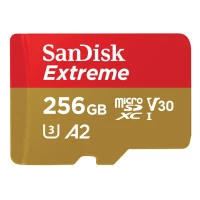 Ilustracja produktu SanDisk Extreme microSDXC 256GB+SD Adapter R190/W130 A2 C10 V30 UHS-I U3, RescuePRO