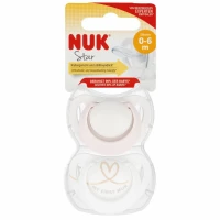 Ilustracja produktu Nuk Smoczek Uspokajający Silikonowy 0-6m Star Różowy 2szt 541390