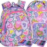 Ilustracja produktu CoolPack Zestaw Szkolny Pastel Hearts 3el. Plecak F029832 + Piórnik F066832 + Worek F070832