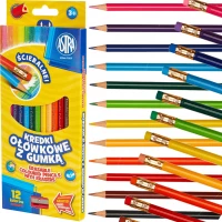 Ilustracja produktu Astra Kredki Ołówkowe z Gumką 12 Kolorów + Temperówka 312119001