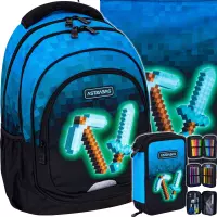 Ilustracja produktu Astrabag Zestaw Szkolny Pixel Blue 3el. Plecak 502024092 + Worek 507024048 + Piórnik 503024055