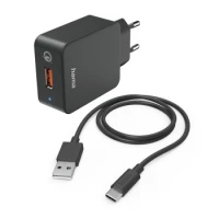 Ilustracja produktu Hama Ładowarka Sieciowa Qualcomm, 19.5 W + KABEL Type-C 1,5 m Czarna