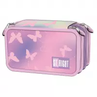 Ilustracja produktu St.Right Piórnik Trzykomorowy z Wyposażeniem PC-05 Pink Butterflies 680045