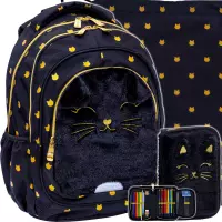 Ilustracja produktu AstraBag Zestaw Szkolny Fluffy Kitty Black 3el. Plecak 502025021 + Worek 507025010 + Piórnik 503025026