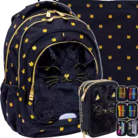 Ilustracja produktu AstraBag Zestaw Szkolny Fluffy Kitty Black 3el. Plecak 502025021 + Worek 507025010 + Piórnik 503025027