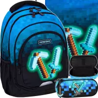 Ilustracja produktu Astrabag Zestaw Szkolny Pixel Blue 3el. Plecak 502024092 + Worek 507024048 + Piórnik 552636