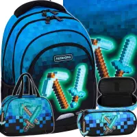 Ilustracja produktu Astrabag Zestaw Szkolny Pixel Blue 4el. Plecak 502024092 + Worek 507024048 + Piórnik 552636 + Torba 552616