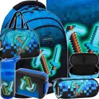 Ilustracja produktu Astrabag Zestaw Szkolny Pixel Blue 6el. Plecak 502024093 + Worek 507024048 + Piórnik 552636 + Torba 552616 + 511025003 + 511025004