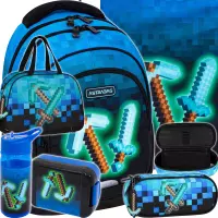 Ilustracja produktu Astrabag Zestaw Szkolny Pixel Blue 6el. Plecak 502024092 + Worek 507024048 + Piórnik 552636 + Torba 552616 + 511025003 + 511025004