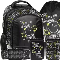 Ilustracja produktu Paso Zestaw Szkolny 3el. Smiley World Plecak SM25LT-260 + Piórnik SM25LT-P001BW + Worek SM25LT-712