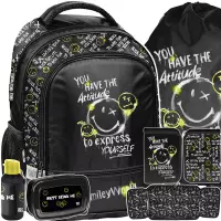 Ilustracja produktu Paso Zestaw Szkolny 5el. Smiley World Plecak SM25LT-260 + Piórnik SM25LT-P001BW + Worek SM25LT-712
