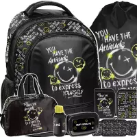Ilustracja produktu Paso Zestaw Szkolny 6el. Smiley World Plecak SM25LT-260 + Piórnik SM25LT-P001BW + Worek SM25LT-712 + Torba SM25LT-074
