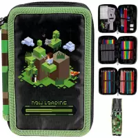 Ilustracja produktu Paso Piórnik Trzykomorowy Z Wyposażeniem Pixel Green PP25PX-023