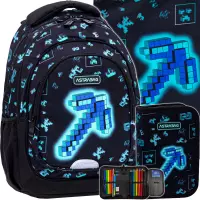 Ilustracja produktu AstraBag Zestaw Szkolny Dark Pixel 3el. Plecak 502025014 + Worek 507025007 + Piórnik 503025017