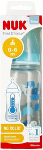 Ilustracja produktu Nuk Butelka Szklana 240ml 0-6m First Choice+ Smoczek Silikonowy M Turkusowa 527905